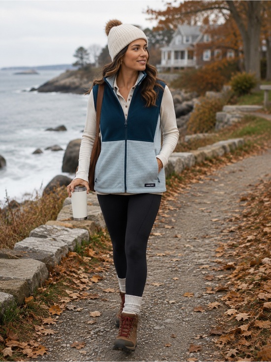 Lands' End Jackets & Blazers - Lands’ End Women’s M Blue Fleece Full Zip Vest Textured Colorblock Outdoor